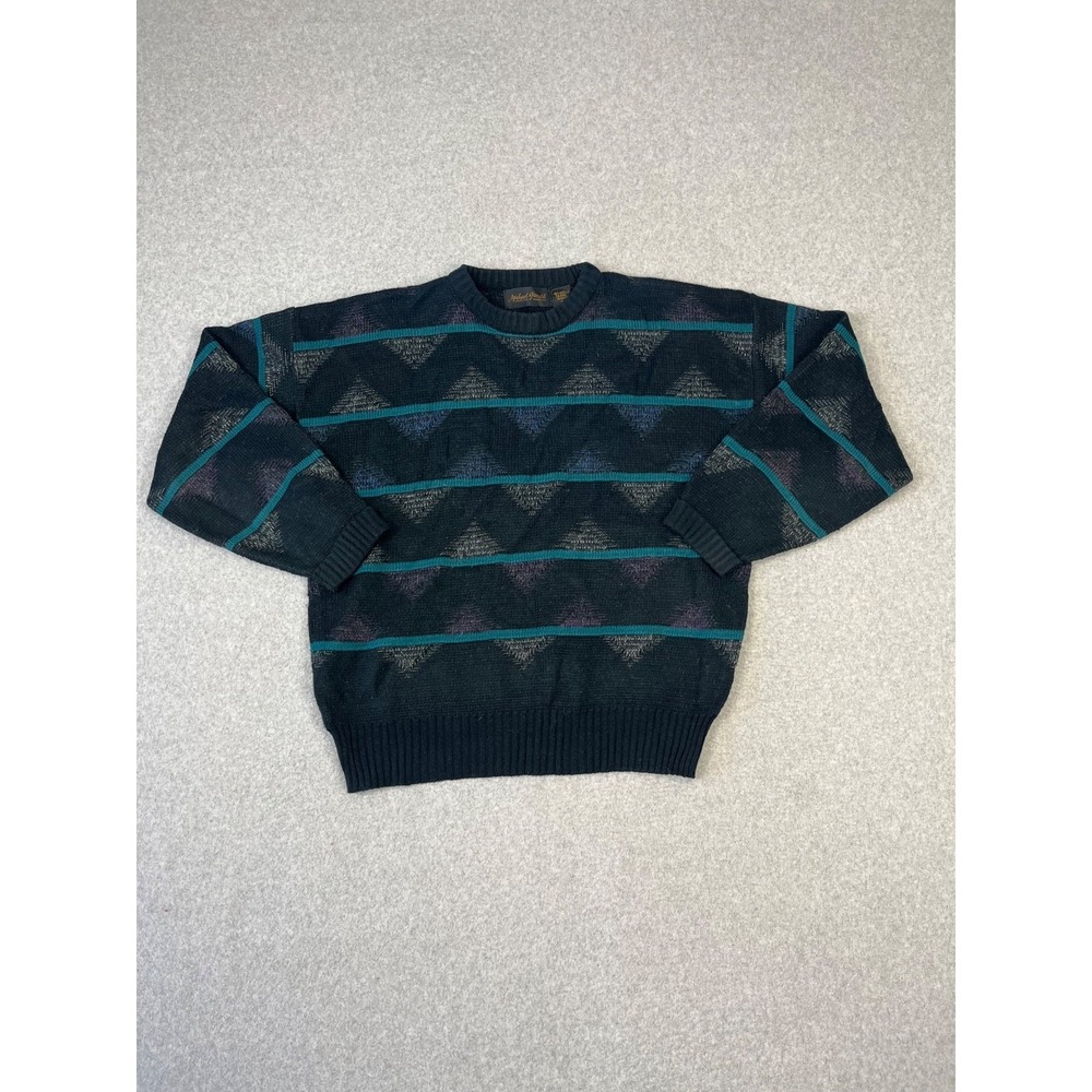 Vintage Michael Gerald Sweater Mens L Navy Wool Blend Geometric Crew Neck‎ 90s